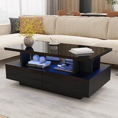 LED Coffee Table with 4 Drawers & High-Gloss Finish