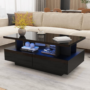 LED Coffee Table with 4 Drawers & High-Gloss Finish