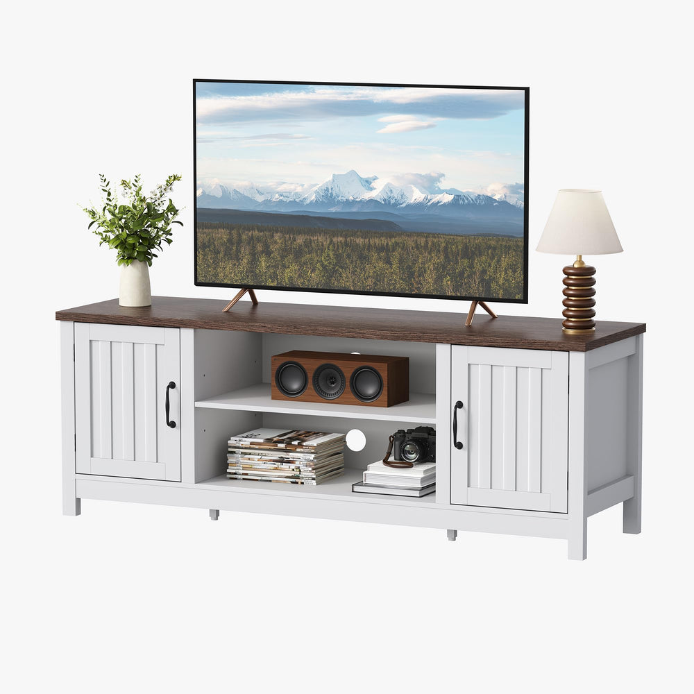 54" Farmhouse TV Stand with Storage Cabinets & Fluted Doors