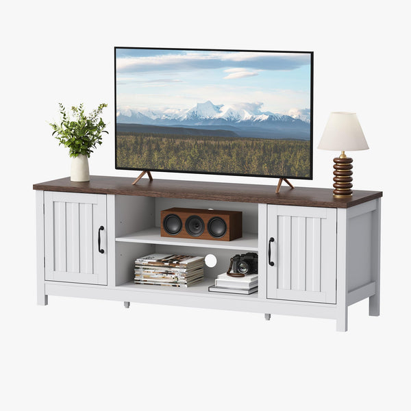 54" Farmhouse TV Stand with Storage Cabinets & Fluted Doors