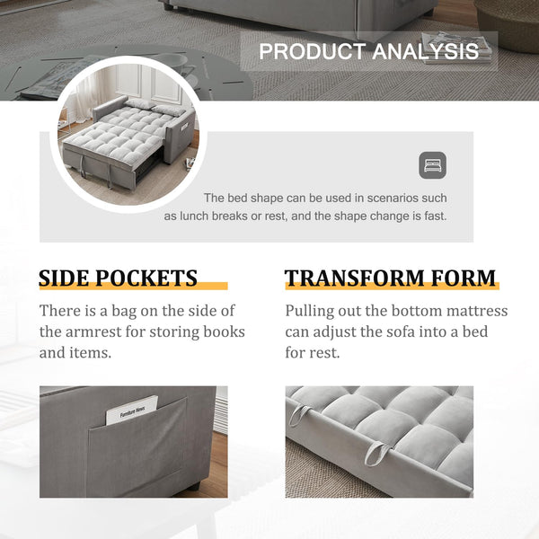 Convertible Futon Sofa Bed with Adjustable Backrest & Storage Pockets