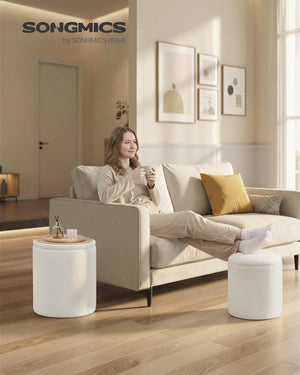 Round Storage Ottoman Set of 2 with Removable Lid