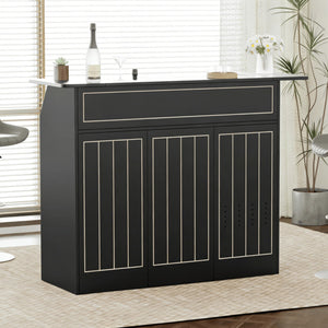 Home Bar Cabinet with Mini Fridge Space, Power Outlet & Wine Glass Holder