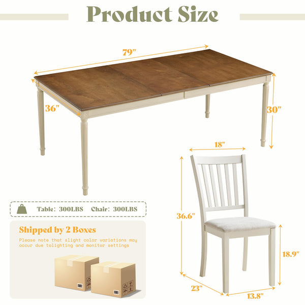 Farmhouse Solid Wood Dining Table Set with 8 Upholstered Chairs