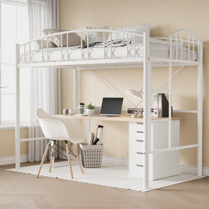 Twin Size Metal Loft Bed with Ladder and Guardrail