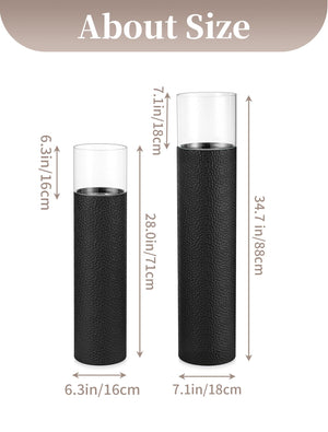 Tall Floor Candle Holders Set of 2 – Black Metal Hurricane Pillar Stands