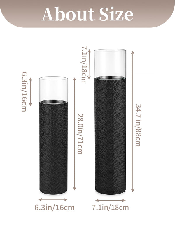 Tall Floor Candle Holders Set of 2 – Black Metal Hurricane Pillar Stands