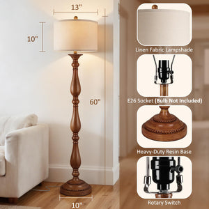 Vintage Resin Floor Lamp with Linen Shade