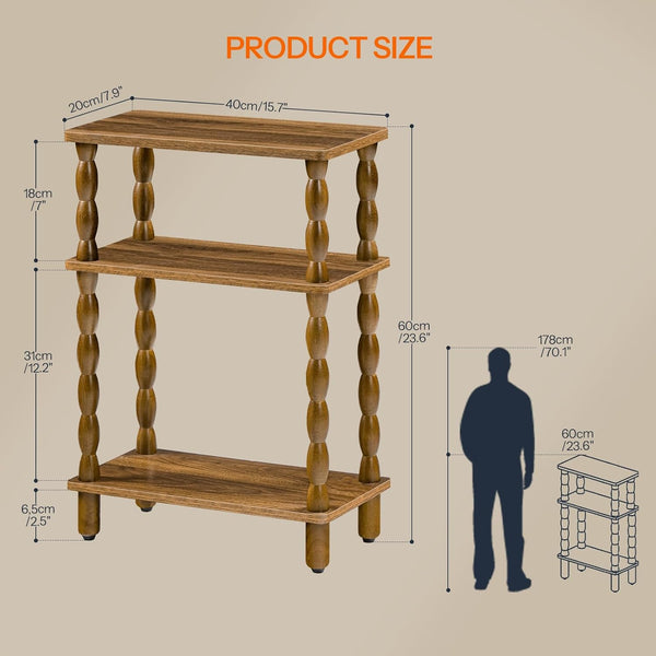 3-Tier Narrow End Table with Solid Wood Legs