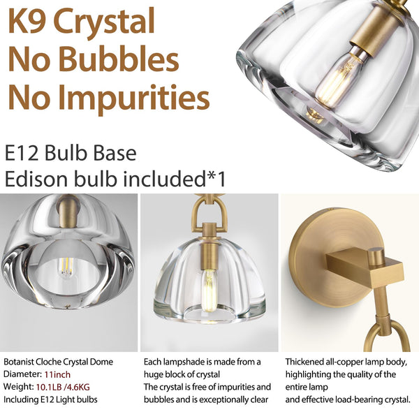 K9 Crystal Wall Sconce – Brass & Black Dimmable Vanity Light