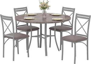 5-Piece Round Dining Table Set with 4 Upholstered Chairs