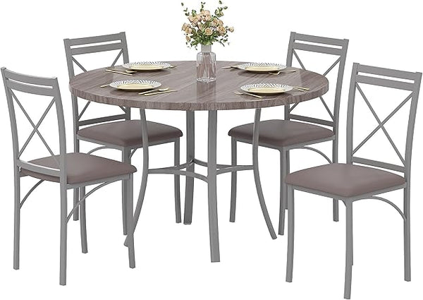 5-Piece Round Dining Table Set with 4 Upholstered Chairs