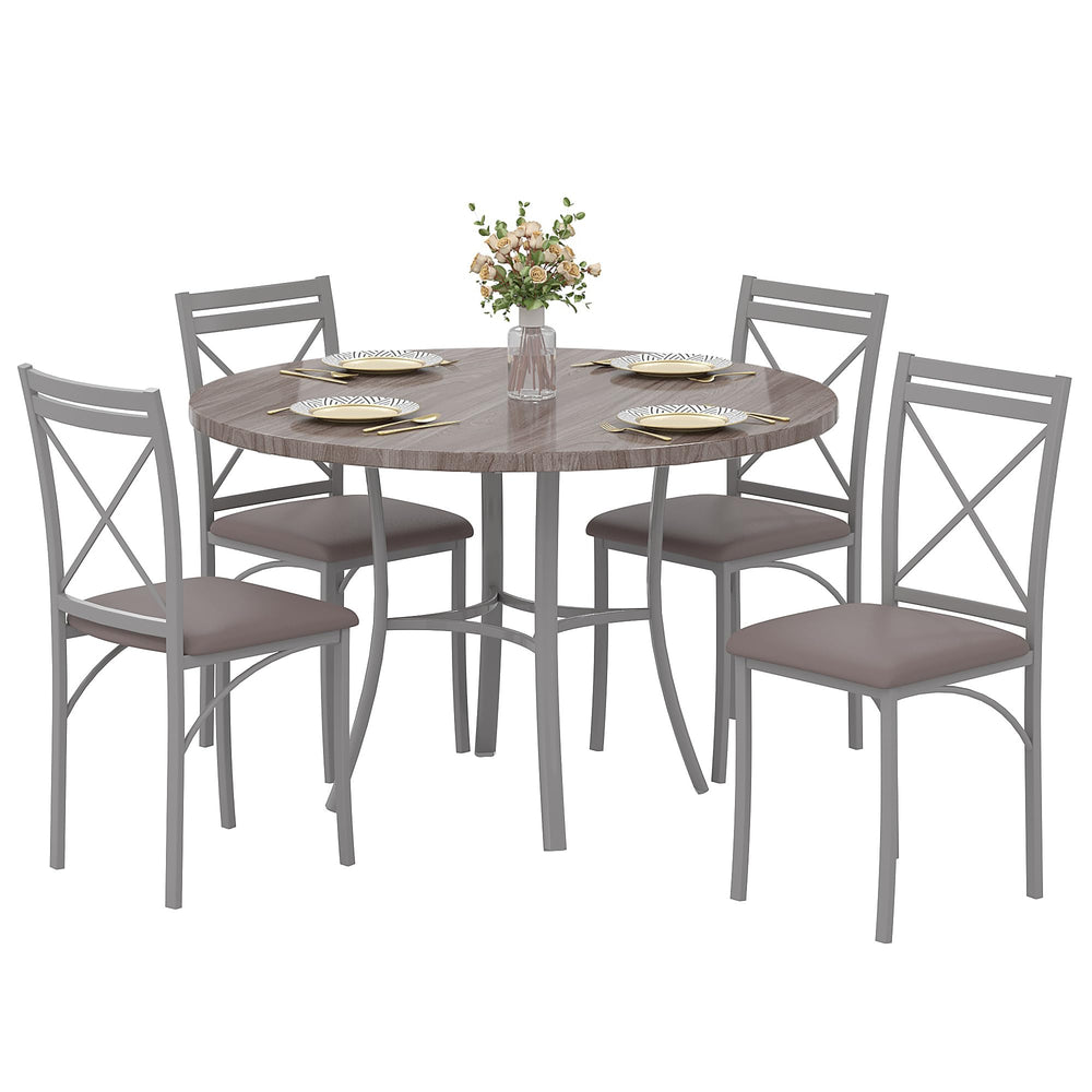 5-Piece Round Dining Table Set with 4 Upholstered Chairs