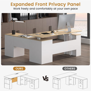 L-Shaped Electric Standing Desk with Storage & Privacy Panel