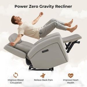 Super Zero-Gravity Power Recliner Chair with Genuine Leather & Dual Motors
