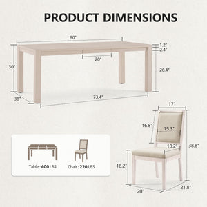 Extendable Dining Table Set with Upholstered Chairs, Off-White