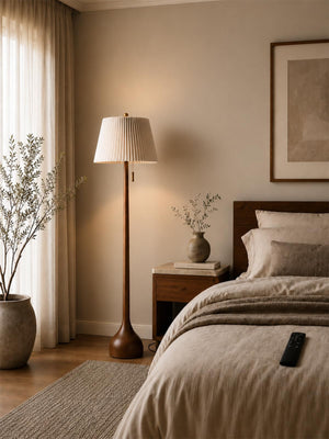 65" Mid Century Real Wood Floor Lamp with Remote
