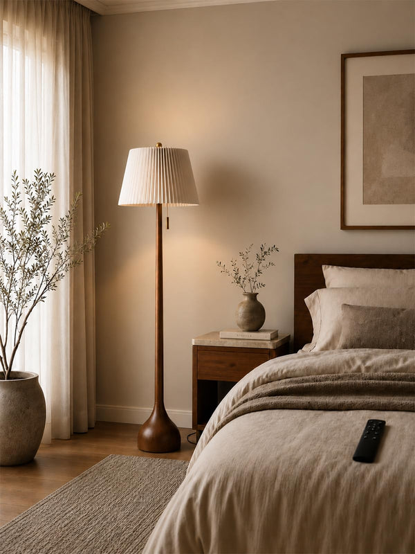 65" Mid Century Real Wood Floor Lamp with Remote