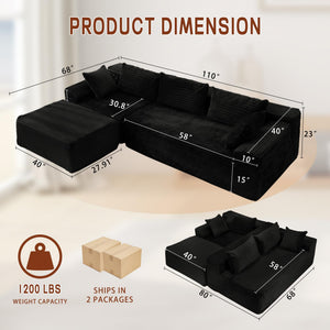 L-Shaped Modular Sectional Sofa with Chaise – Corduroy, Deep Seat, No Assembly