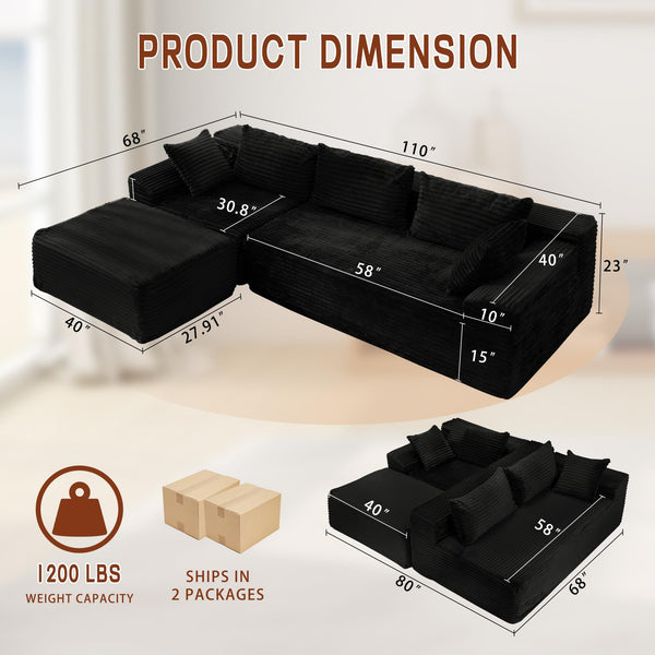 L-Shaped Modular Sectional Sofa with Chaise – Corduroy, Deep Seat, No Assembly