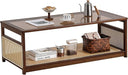 Rattan Glass Coffee Table with Storage Shelf