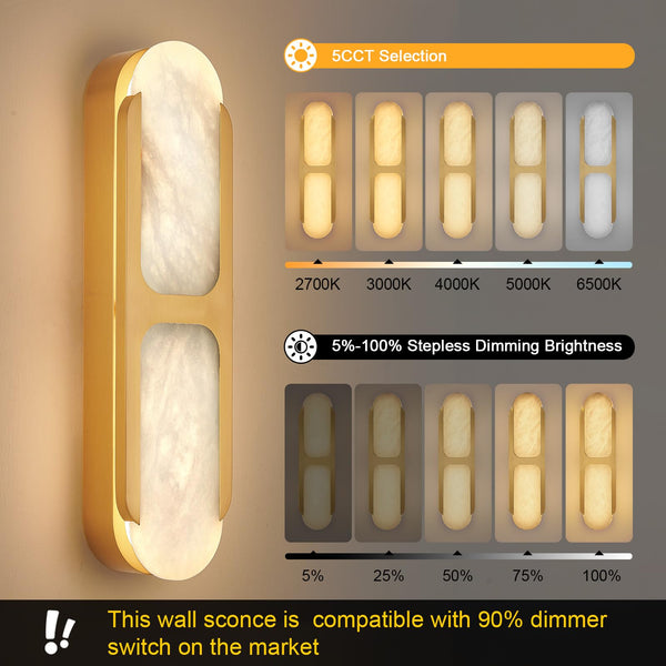 Alabaster Wall Sconce Dimmable LED – Gold Marble Indoor Wall Light