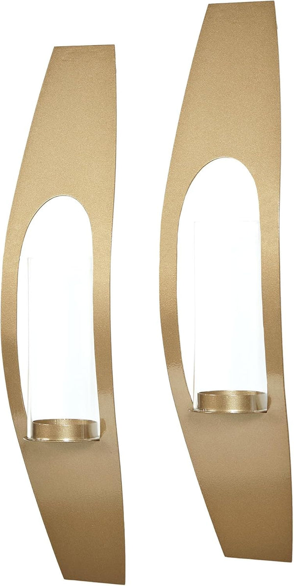Steel Wall Sconce Pair with Glass Hurricane
