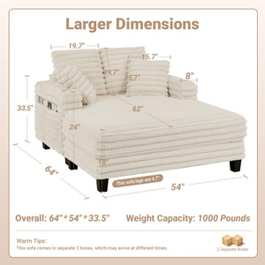 Oversized Chaise Lounge Chair with Wood Frame & Storage