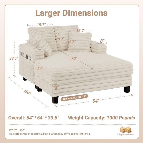 Oversized Chaise Lounge Chair with Wood Frame & Storage