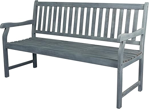 Acacia Wood Outdoor Garden Bench – 3-Seat Slat-Back, 600 lbs Support