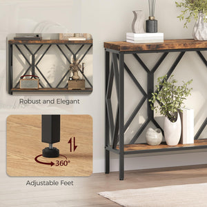 Industrial Console Table with 2-Tier Storage Shelf