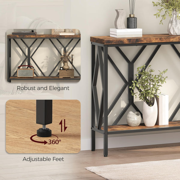 Industrial Console Table with 2-Tier Storage Shelf