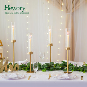 Gold Hurricane Candlestick Holders Set with Glass Candle Cover