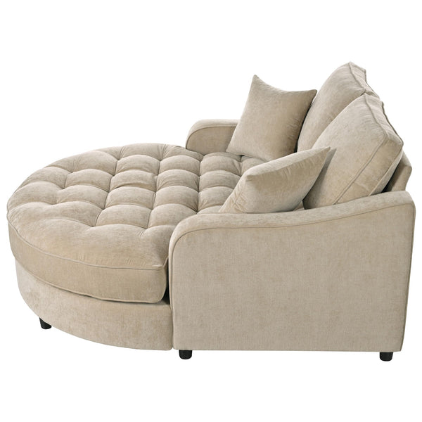 Chenille Chaise Lounge Sofa Bed with Tufted Seat & Removable Pillows