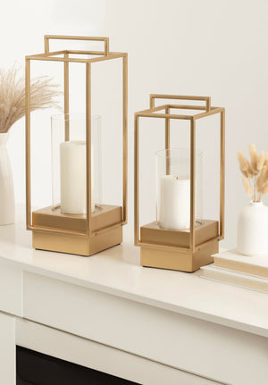 Two-Piece Lantern Candle Holder Set with Glass Cylinders