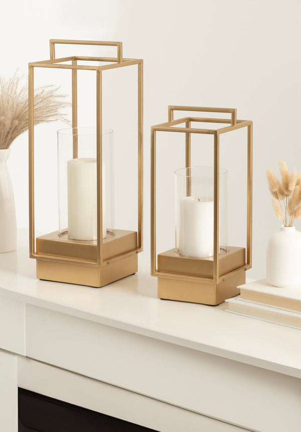 Two-Piece Lantern Candle Holder Set with Glass Cylinders