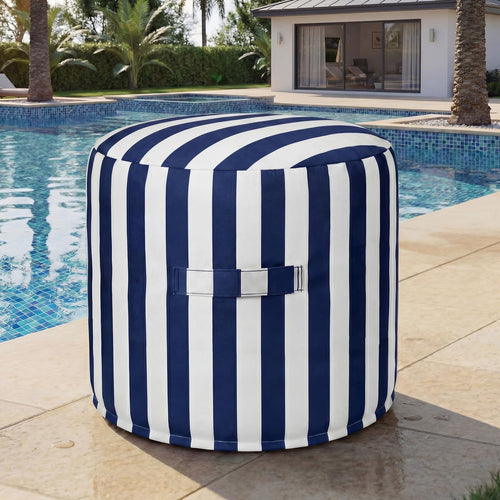 Round Outdoor Ottoman Pouf Footstool with Handle