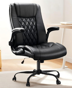 Ergonomic Executive Office Chair with Flip-Up Armrests & PU Leather