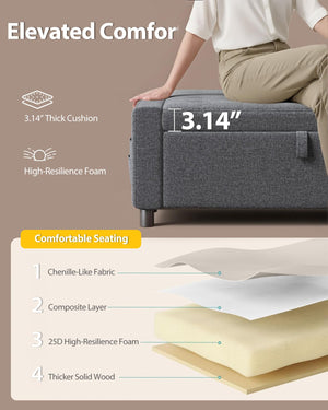 Storage Ottoman Bench with Hidden Compartment & Side Pocket