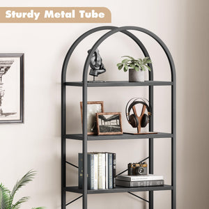 5-Tier Arched Metal Bookshelf, 71" Industrial Freestanding Display Rack