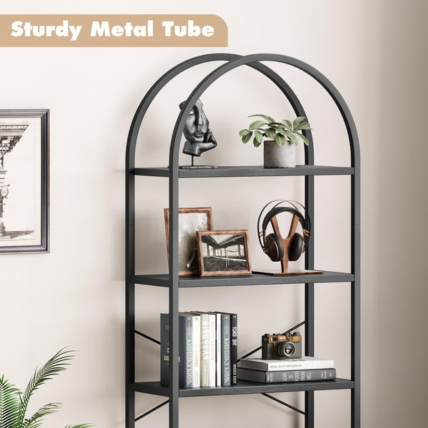 5-Tier Arched Metal Bookshelf, 71" Industrial Freestanding Display Rack