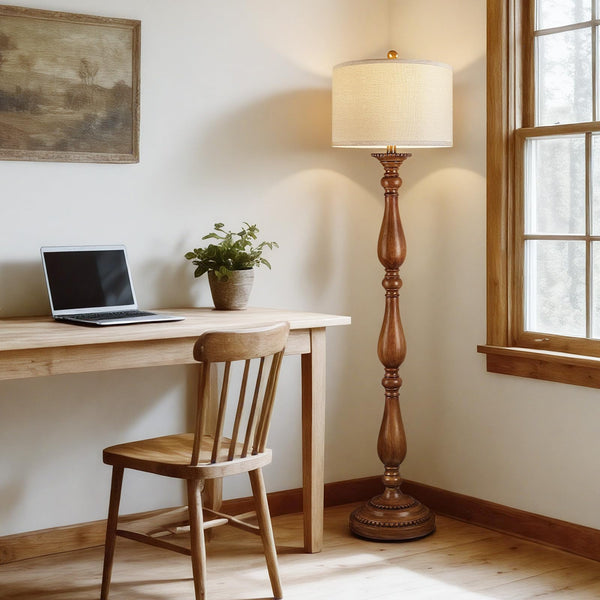 Vintage Resin Floor Lamp with Linen Shade