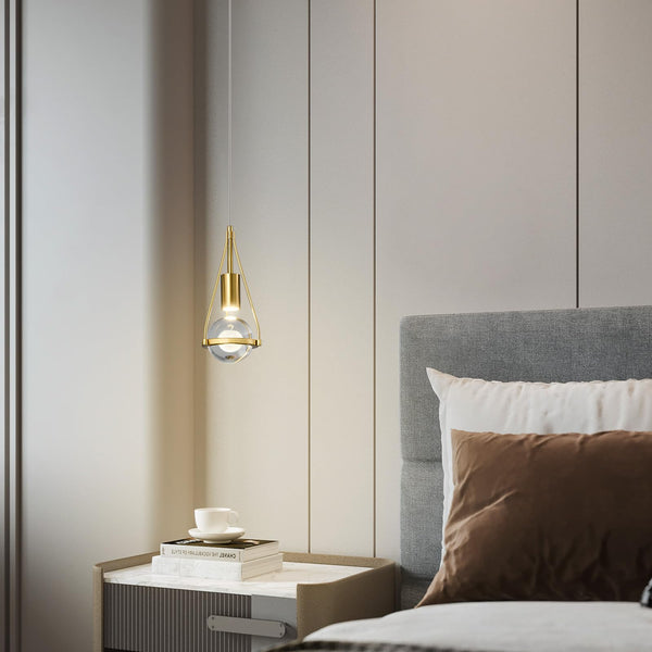 Gold Crystal Globe Pendant Light – 1-Light Dimmable LED Ceiling Fixture
