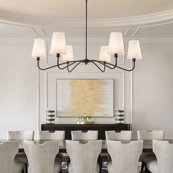 47-Inch Modern 6-Light Chandelier with Fabric Shades – Adjustable Large Ceiling Light Fixture