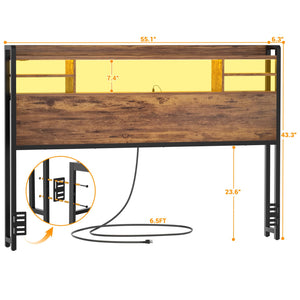 Storage Headboard with LED Light, Power Outlets & USB Ports
