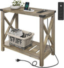 Farmhouse End Tables Set of 2 with Charging Station & Storage Shelf