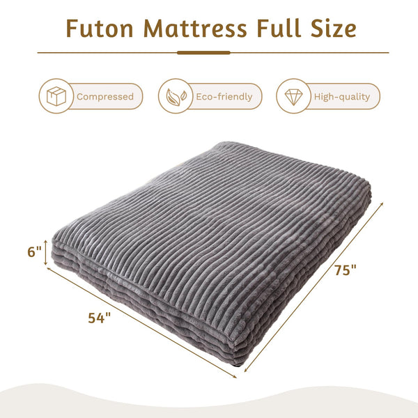 6" Futon Mattress Full Size – Sofa Bed & Floor Mattress, Medium Firm, Grey