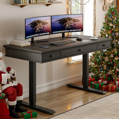 Electric Height Adjustable Standing Desk with Drawers & Outlets, 55" x 23"