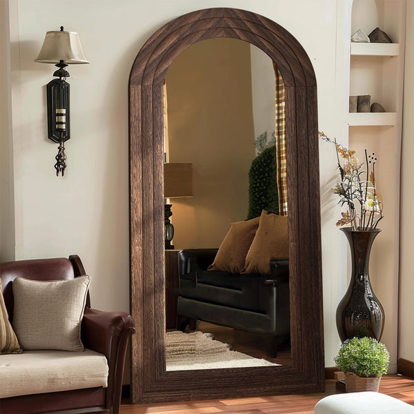 Arched Full Length Mirror with Solid Wood Frame