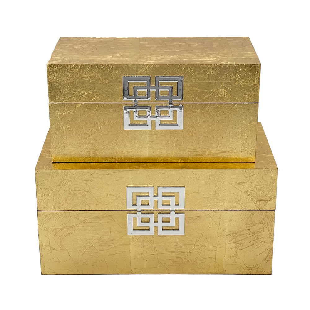 Decorative Wooden Storage Box Set with Hinged Lid — Set of 2
